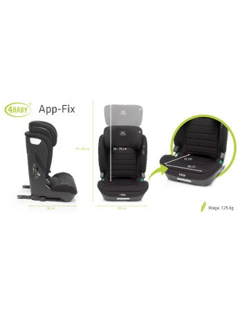 4 BABY Automobilinė kėdutė APP-FIX XXIV 100-150 cm juoda I dydžio-15-36 kg-Automobilinės kėdutės